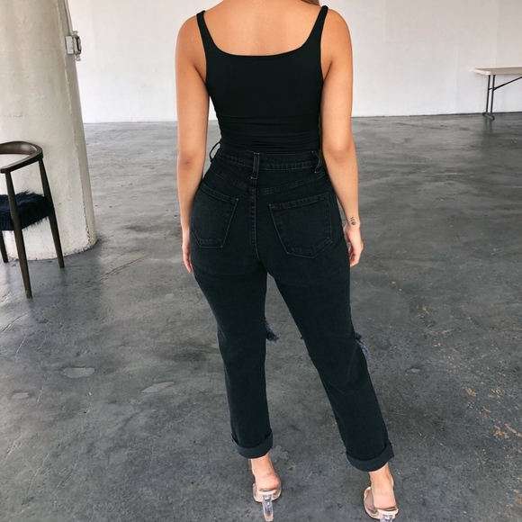 Black Distressed Mom Jeans - Picture 3 of 4